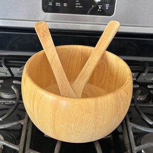 Pomerantx Wooden Salad Bowl with Utensils